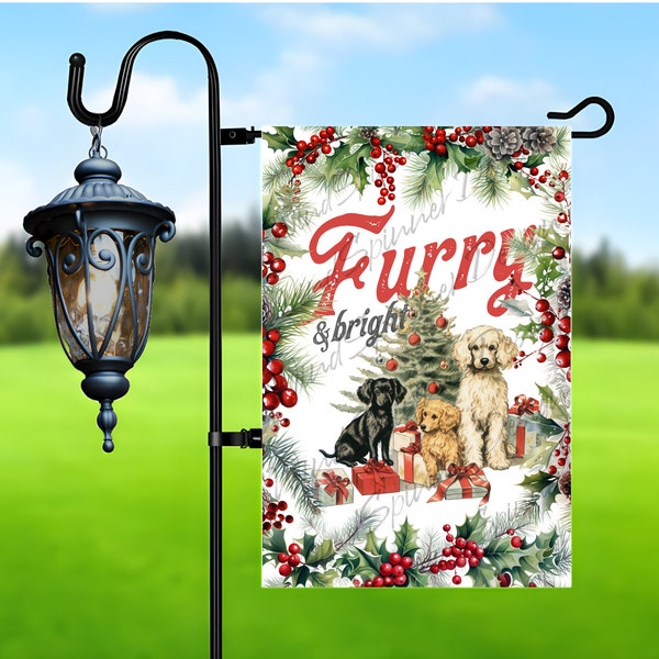 Furry & Bright Garden Flag Sublimation Design, Christmas Cute Dogs Garden Flag Design, Happy Christmas 12x18 Garden Flag Digital Download