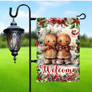 Lebkuchenmann Gartenfahne Sublimationsdesign, Willkommensweihnachtsgartenfahne Design, Png für Sublimation, 12x18 Gartenfahne Png herunterladen