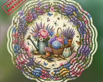 Tour à vent de jardin de cottage PNG, conception de sublimation de couronne florale