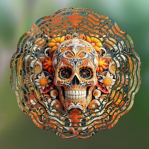Skull Wind Spinner Sublimation Design, Day of the Dead Sugar Skull Wind Spinner PNG for Sublimation, Colorful Skull 10inch Wind Spinner Png