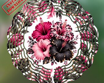 Pink Hibiscus Wind Spinner PNG, Tropical Floral Garden Flag, Exotic Botanical Sublimation Digital Download