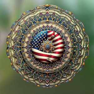American Flag Mandala Wind Spinner Png for Sublimation, American Flag wind spinner Sublimation Design, Patriotic Garden Wind Spinner Design