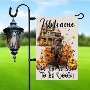 Halloween Garden Flag Sublimation Design, Tis The Season To Be Spooky Garden Flag Png for Sublimation, Scarecrow 12x18 Garden Flag Download
