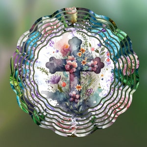 Floral Cross Wind Spinner Sublimation Design, Cross WindSpinner PNG for Sublimation, Cross Flowers 10inch Wind spinner Png, Digital Download