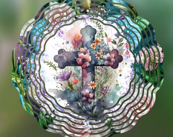 Floral croix vent spinner sublimation design, croix girouette PNG pour sublimation, croix fleurs 10 pouces girouette png, téléchargement numérique