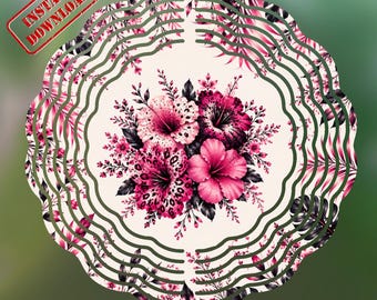 Pink Tropical Hibiscus Wind Spinner PNG, Floral Garden Flag Sublimation Design, Exotic Botanical Digital Download