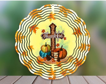 Thanksgiving Wind Spinner Sublimation Design, Thankful Cross Wind Spinner PNG for Sublimation, Fall Pumpkin 10inch Wind Spinner Png Download