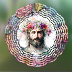Jesus Christ Wind Spinner Sublimation Design, Pink Floral Jesus Crown WindSpinner PNG for Sublimation, Jesus 10in Wind spinner Png Download