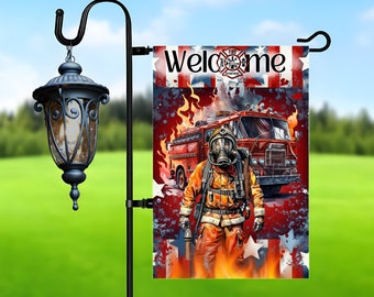 Firefighter Garden Flag Sublimation Design, Fire Department Garden Flag Design, Fire Truck Png for Sublimation, 12x18 Garden Flag Download