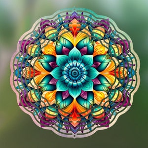 Floral Mandala Wind Spinner Sublimation Design, Colorful Mandala WindSpinner PNG for Sublimation, Rainbow Mandala Design 10inch Windspinner