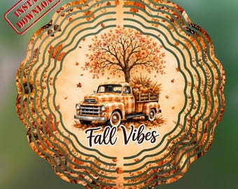 Fall Vibes Wind Spinner PNG, Vintage Truck Fall Sublimation, Pumpkin Autumn Garden Flag Design