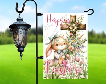 Easter Garden Flag Sublimation Design, Happy Easter Garden Flag Design, Easter Cross Png for Sublimation, 12x18 Garden Flag Png Download