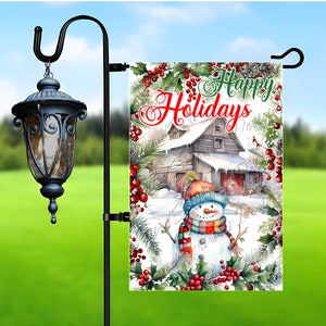 Happy Holidays Snowman Garden Flag Sublimation Design, Snowman Garden Flag design for Sublimation, 12x18 Garden Flag Png Digital Download