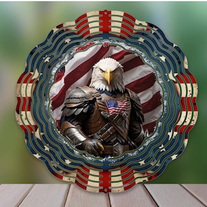 Bald eagle wearing armor Wind Spinner Sublimation Design, Veterans day, Bald eagle WindSpinner PNG for Sublimation, 10inch Wind spinner Png