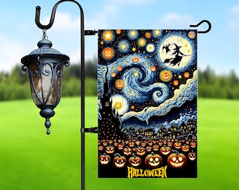 Starry Night Halloween Garden Flag Sublimation Design (PNG Digital Download 12x18in)