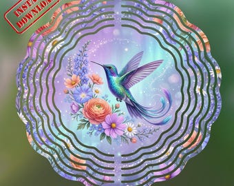 Floral PNG Colibri, Design en sublimation Cottagecore céleste