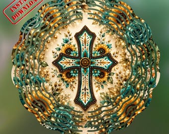 Croix florale turquoise PNG, Tournesol Christian Sublimation Design
