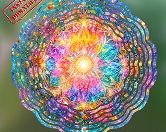 Céleste Floral Mandala Vent Spinner PNG, Cosmic Lotus Sublimation Design