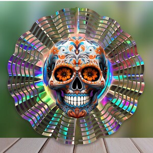 Sugar Skull Wind Spinner Sublimation Design, Multi Color Sugar Skull Wind Spinner PNG for Sublimation, 10in Wind Spinner Png Day of the Dead