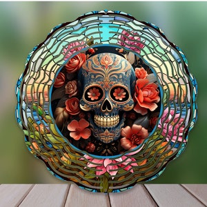 Sugar Skull Wind Spinner Sublimation Design, Day Of Dead WindSpinner PNG for Sublimation, Sugar Skull 10inch Wind spinner, Digital Download