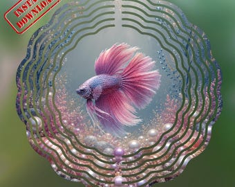 Pink Betta Fish PNG, Watercolor Betta Wall Art, Pearl Ocean Decor, Fantasy Underwater Printable, Coastal Beach House Decor