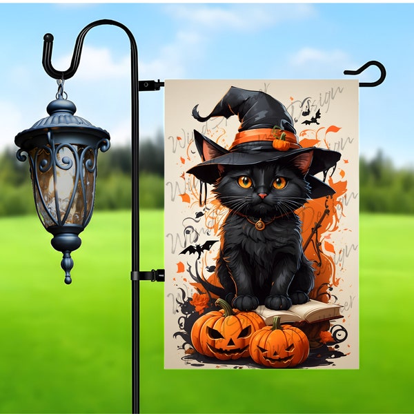 Halloween Cat Garden Flag Sublimation Design, Halloween Garden Flag design, Png for Sublimation, Cat 12x18 Garden Flag Png Digital Download