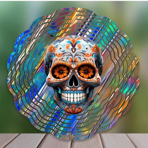 Sugar Skull Wind Spinner Sublimation Design, Graident Design Sugar Skull Wind Spinner PNG for Sublimation, Colorful 10inch Wind Spinner Png