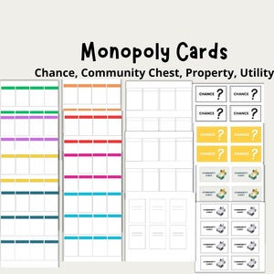 Monopolykaarten, alle monopolykaarten, eigendom, nut, Chance and Community Chest, Instant Download, Afdrukbare digitale download, Monopoly,
