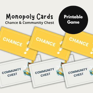 Cartes de monopole, chance et coffre de la communauté, jeu de monopole personnalisé, impression numérique en téléchargement, monopole, pièces de monopole, monopole personnalisé