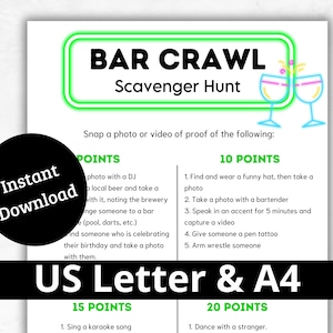 Bar Scavenger Hunt, Bar Crawl Scavenger Hunt, Ladies Night Games, 21st Birthday, Bar Crawl Bingo, Adult Scavenger Hunt, Bar Crawl Games