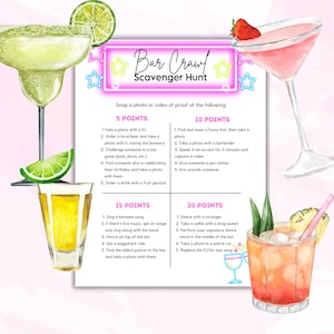 Bar Scavenger Hunt, Bar Crawl Scavenger Hunt, Ladies Night Games, 21st Birthday, Bar Crawl Bingo, Adult Scavenger Hunt, Bar Crawl Games
