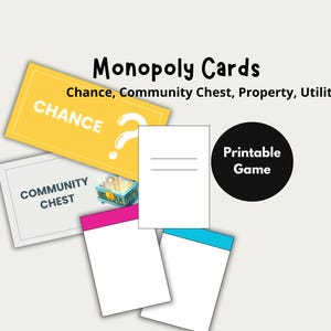 Carte Monopoli, Tutte le carte Monopoli, Proprietà, Utilità, Possibilità e Cassa della comunità, Download immediato, Download digitale stampabile, Monopoli,