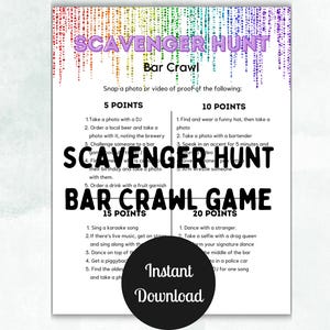 Bar Scavenger Hunt, Bar Crawl Scavenger Hunt, Ladies Night Games, 21st Birthday, Bar Crawl Bingo, Adult Scavenger Hunt, Bar Crawl Games