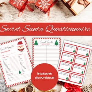 Secret Santa Survey, Christmas Wish list, Secret Santa Form, Secret Santa Questionnaire Printable, Secret Santa Form