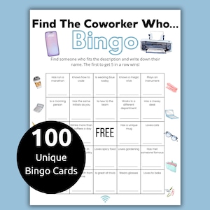 Coworker Bingo, Office Games, Find A Coworker Bingo, Icebreaker games, Workplace Bingo, Teambuilding Bingo, Mingle Bingo, Employee Bingo