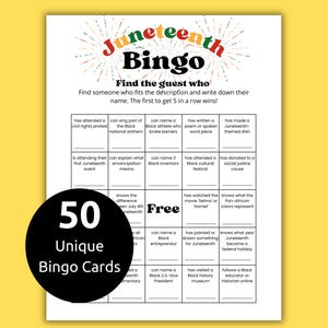 Juneteenth-bingo, Find The Guest-bingo, Juneteenth Games, Black History Month, Juneteenth Trivia, Junteenth Printable, Ice Breaker Games