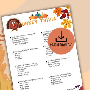 Turkey Trivia, Thanksgiving Trivia, Thanksgiving Trivia Game, Friendsgiving Trivia, Thanksgiving Trivia For Children, Thanksgiving game