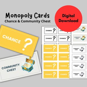 Carte Monopoli, Cassa della fortuna e della comunità, Gioco Monopoli personalizzato, Download digitale stampabile, Monopoli, Pezzi Monopoli, Monopoli personalizzato