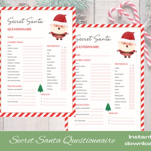 Secret Santa Survey, Christmas Wish List, Secret Santa Form, Secret Santa Questionnaire Printable, Secret Santa Form