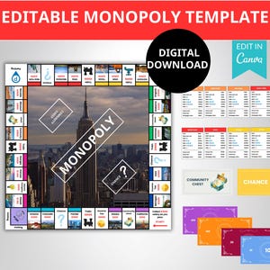 Custom Printable Monopoly Template Personalized Game Board DIY Canva Editable Game Unique Design Creative Gift Downloadable Family Gameboard