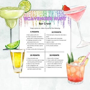 Bar Scavenger Hunt, Bar Crawl Scavenger Hunt, Ladies Night Games, 21st Birthday, Bar Crawl Bingo, Adult Scavenger Hunt, Bar Crawl Games