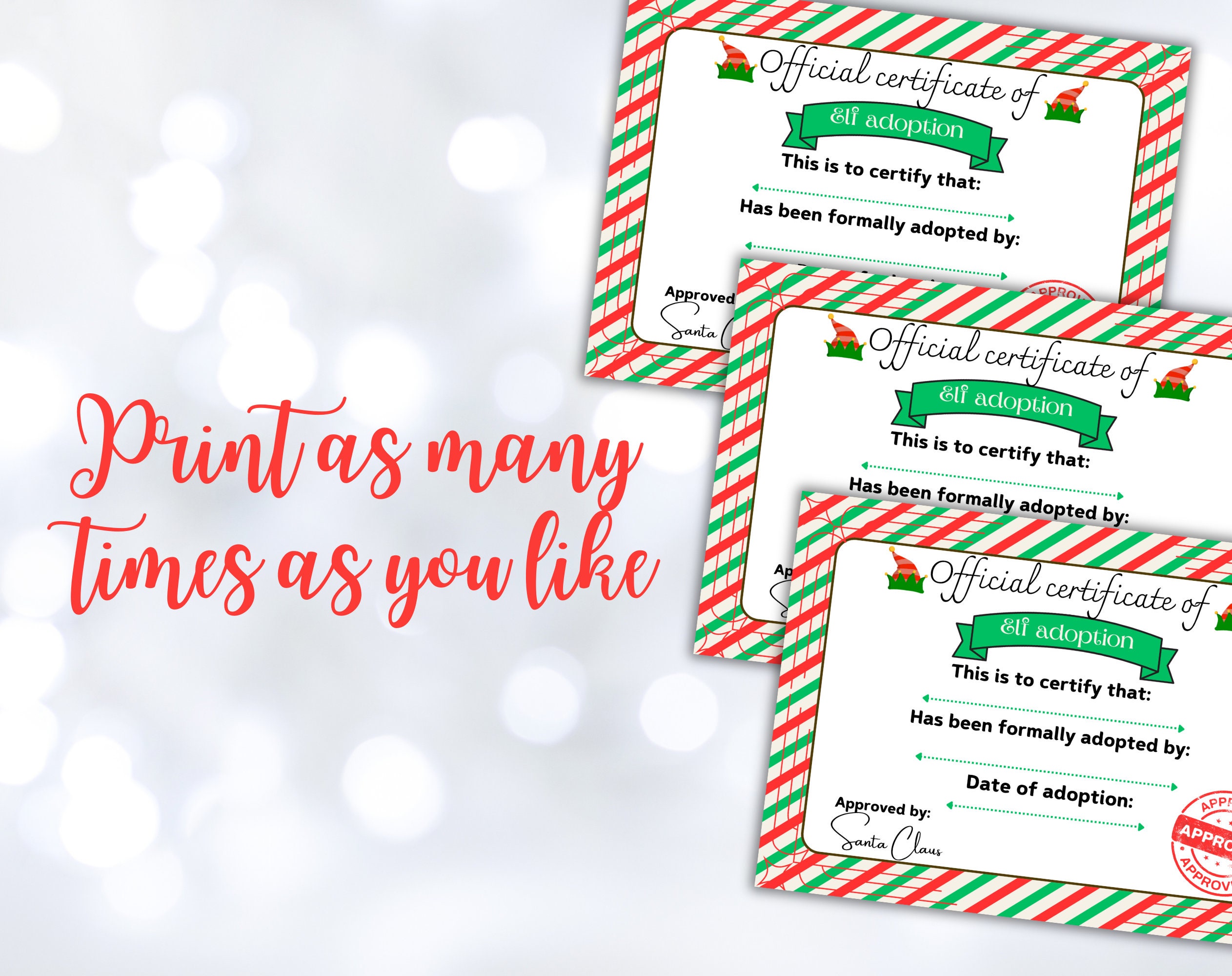 Elf Adoption Certificate, Elf Certificate, Elf Note, Adoption ...