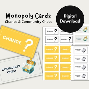 Carte Monopoli, Cassa della fortuna e della comunità, Gioco Monopoli personalizzato, Download digitale stampabile, Monopoli, Pezzi Monopoli, Monopoli personalizzato