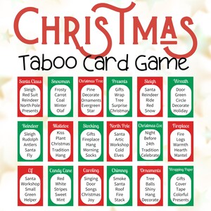 Christmas Taboo Cards, Holiday Taboo, Christmas Taboo Game, Christmas Taboo, Christmas Charades, Christmas Trivia, Adult Christmas Game