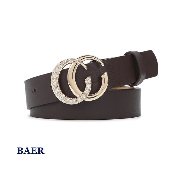 Baer Faux Leather Coffee with Gold Diamond CC Buckle Womens Belt