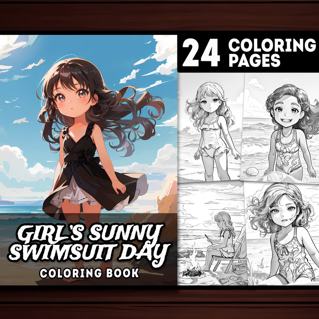 24 Adorable Anime Girl in Swimsuit Coloring Pages Beach Etsy