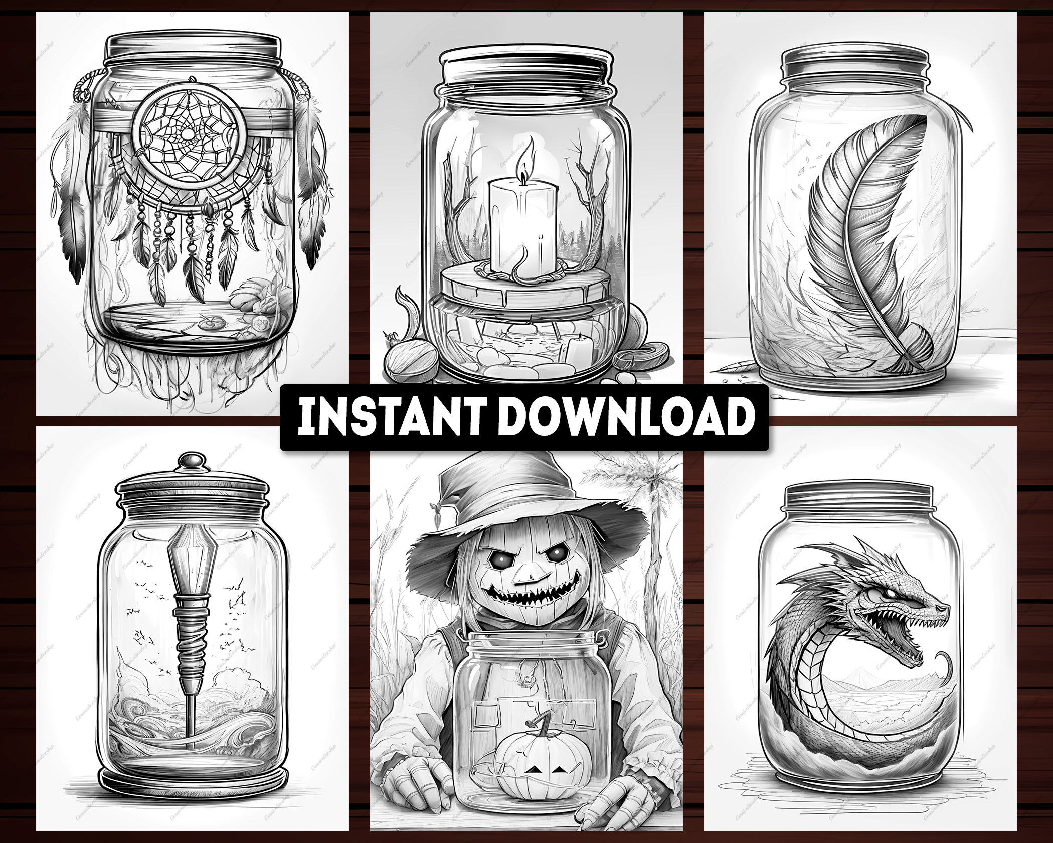 24 Vintage Halloween in A Jar Coloring Pages, Vintage Halloween ...