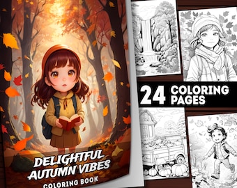 24 Fall Coloring Pages Autumn Coloring Pages for Adults and Kids, Fall Coloring Book Autumn Coloring Book with Pumpkin Coloring Pages, Gift