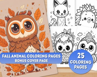 25 Printable Fall Animals Coloring Pages, Coloring Book, Adults + Kids, Grayscale Coloring, Instant Download, A4 and US-Letter Size, PDF