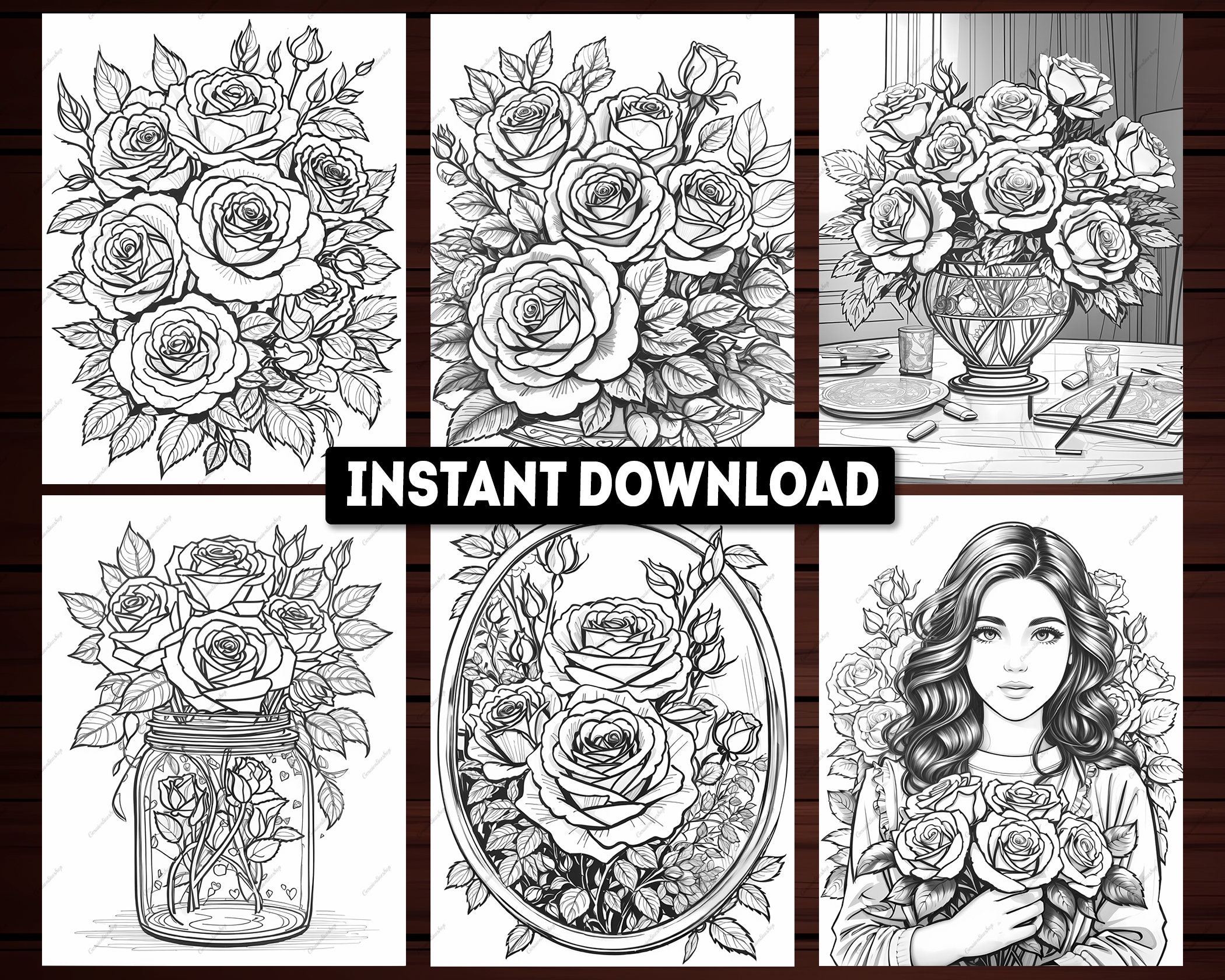 42 Blooming Rose Bouquet Coloring Pages, Rose Bouquet Coloring Book